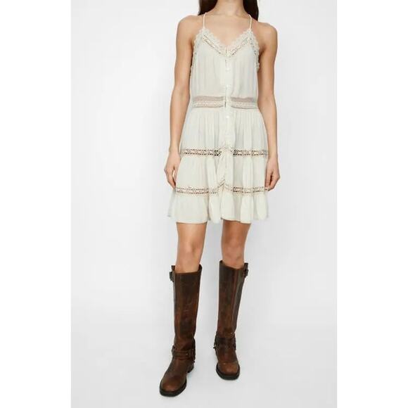 Nasty Gal Lace Dobby Button Front Minidress Sz 6 Ecru Boho Cottagecore Holidays - Picture 1 of 7